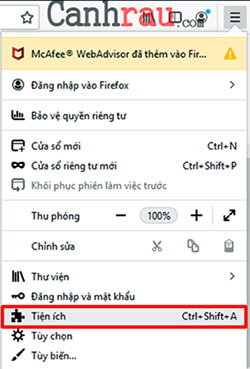 click vào tiện ích